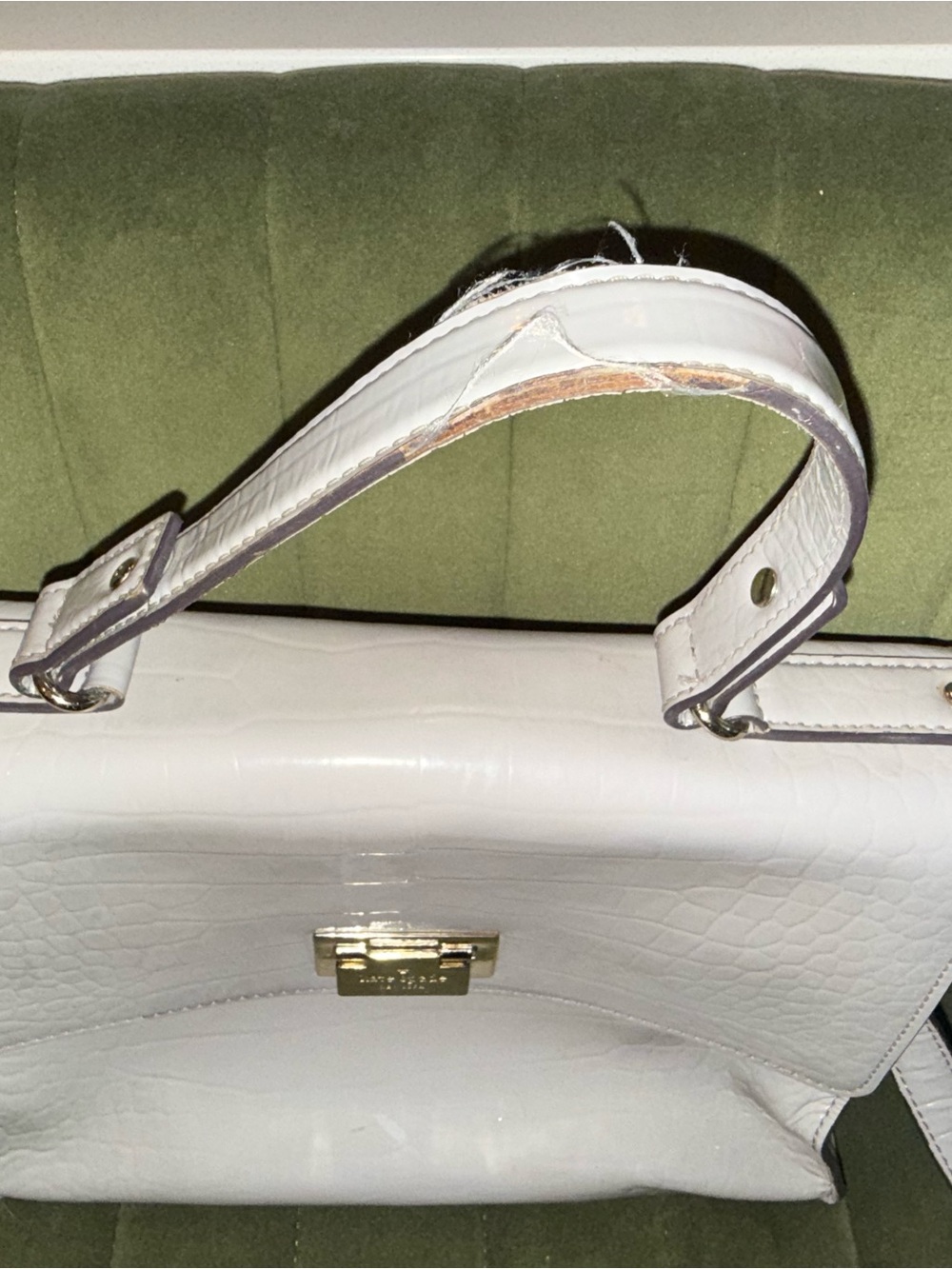 kate spade White Croc-Embossed Top-Handle Satchel with Gold Hardware